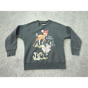 Disney Bambi Sweatshirt Youth 7/8 Black Abercrombie Kids Graphic Crewneck Fleece